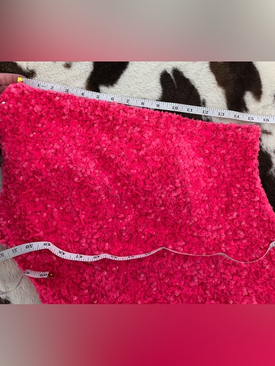 Hot Pink Sequin One Shoulder Mini Dress Textured Party Cocktail Large - Picture 9 of 9